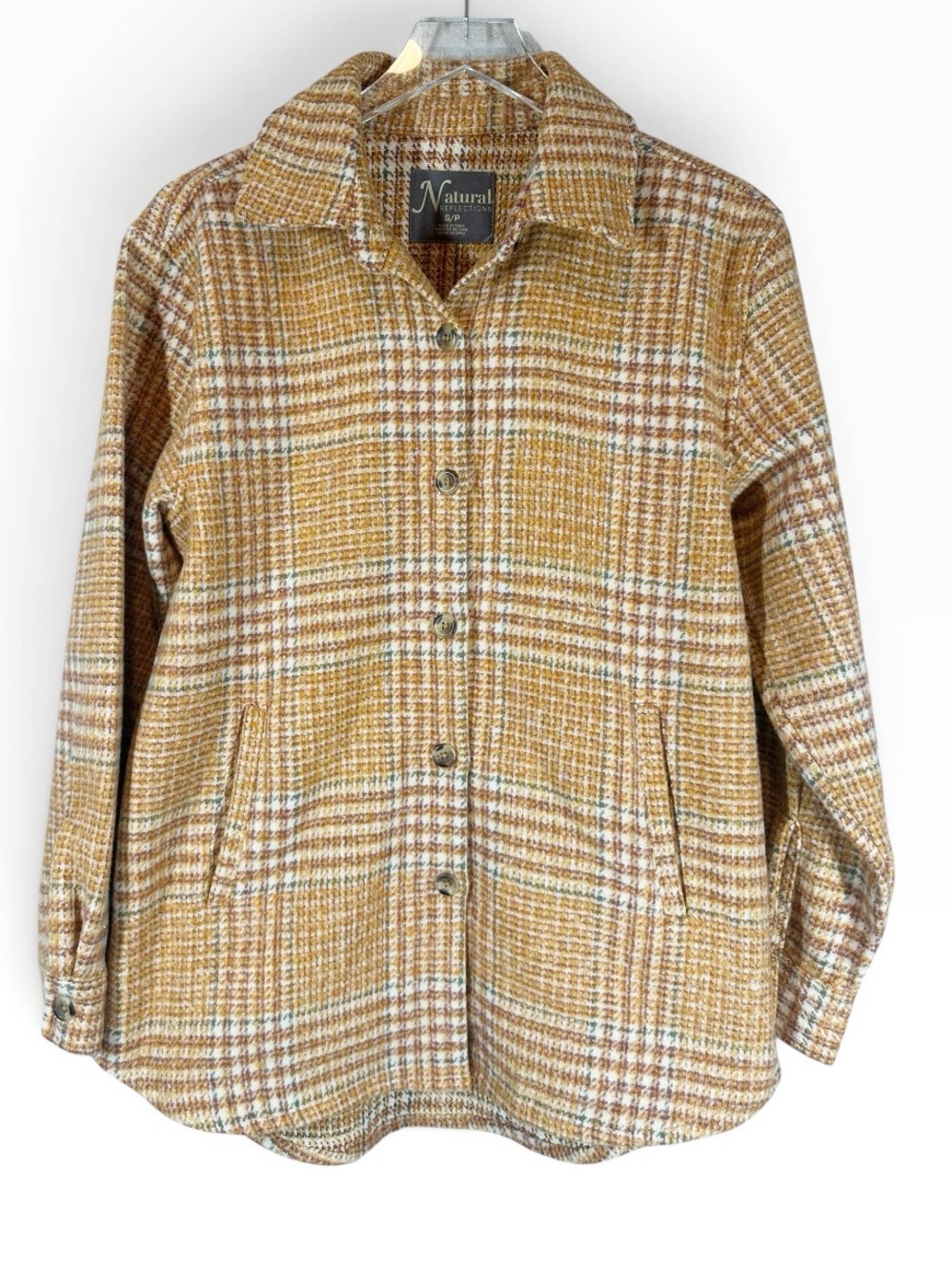 NATURAL REFLECTIONS Women's Small Plaid Flannel Shacket Iced Coffee Color